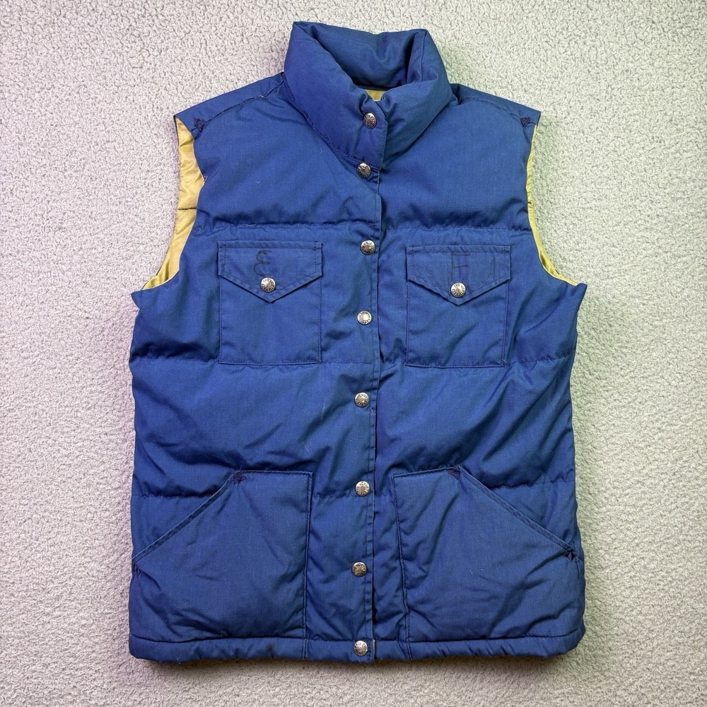 Vintage THE NORTH FACE Brown Label Blue/Tan Vest Goose Down Puffer M USA Gorp